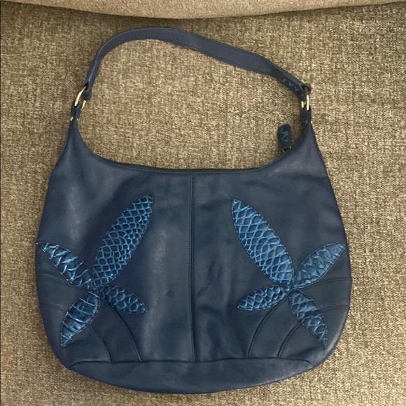 Blue Leather X Pattern Shoulder Bag - Picture 1 of 5